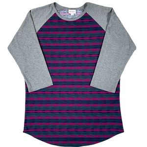 Lularoe size large shirt pink/purple & dark grey arrows/stripes gray 3/4 sleeves